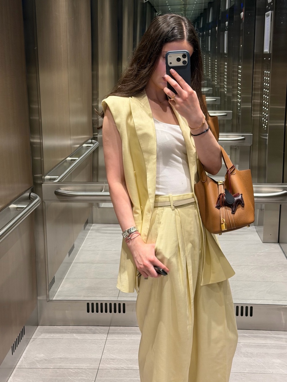 Zara Pale Yellow Sleeveless Vest & Wide-Leg Pants Set